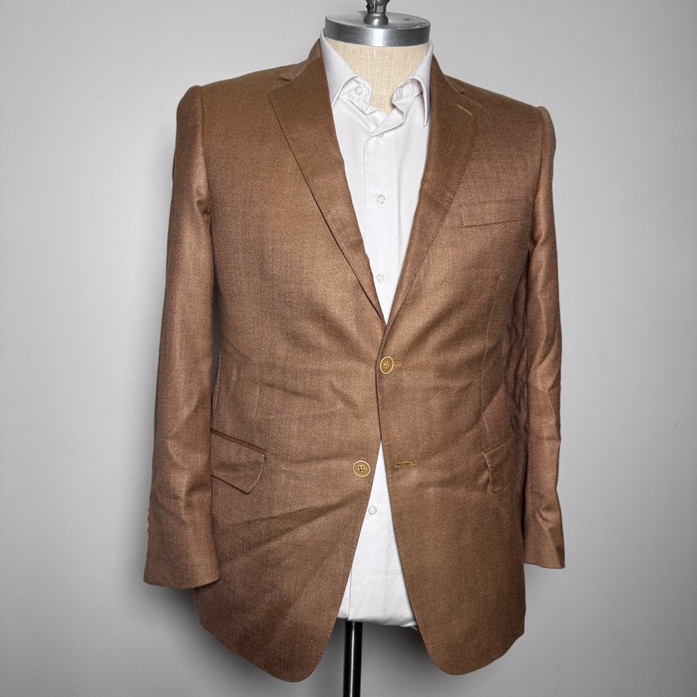 Hart Schaffner Marx Sport Coat Mens 44R Brown‎ Solid Textured Wool Blazer